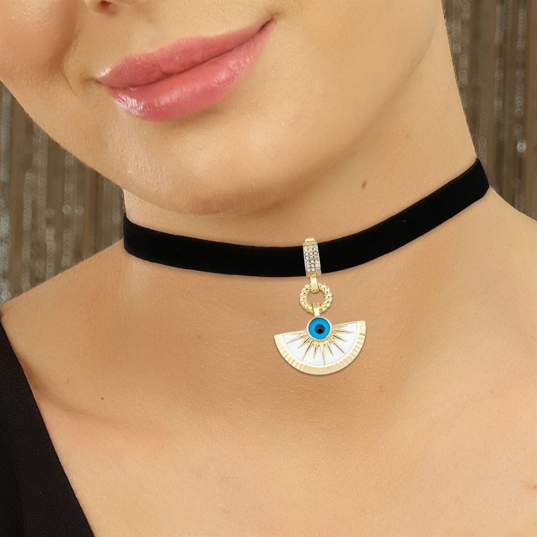 Beyaz Mine Nazar Boncuklu Kolye Ucu Charm CA0001