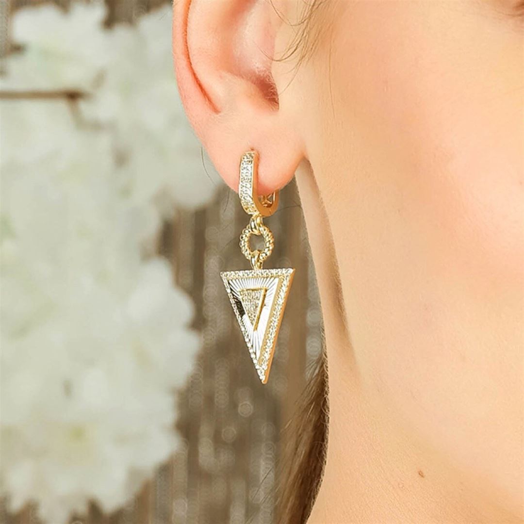 Taşlı Kalemli Üçgen Küpe CA0083