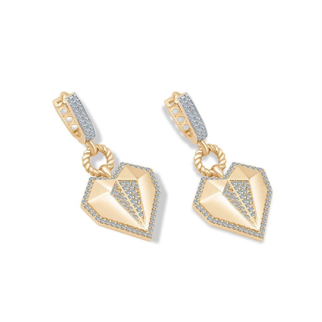 Taşlı Kalp Sallantılı Altın Küpe CA0084