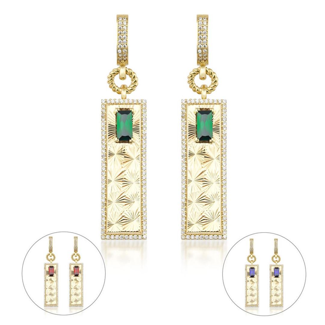 Zümrüt Taşlı Kalemli Dikdörtgen Küpe CA0091