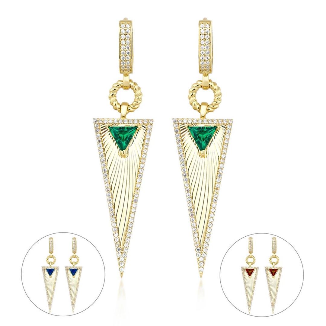 Zümrüt Taşlı Kalemli Üçgen Küpe CA0092