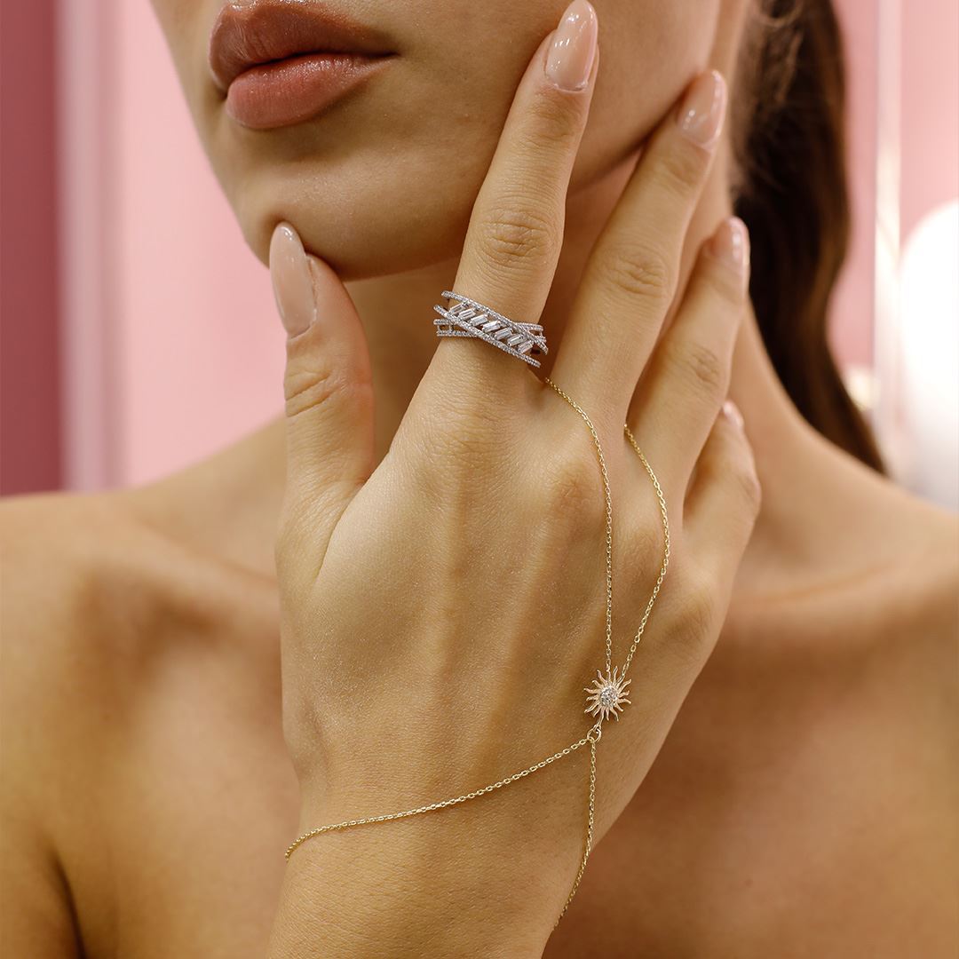 İthal Beyaz Altın Baget Yüzük AA0035