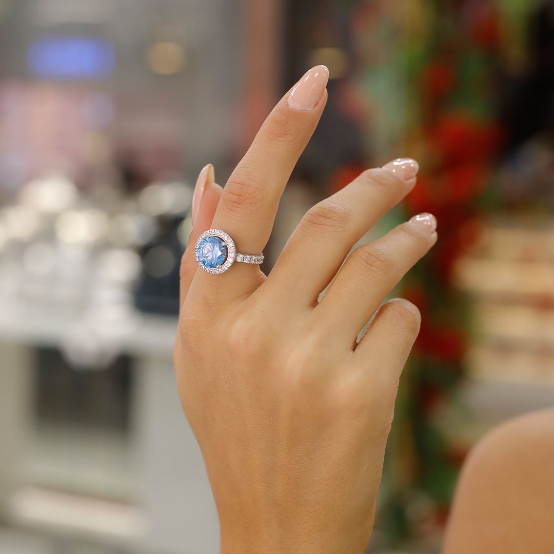 Mavi Topaz Taş Altın Yüzük AA0028