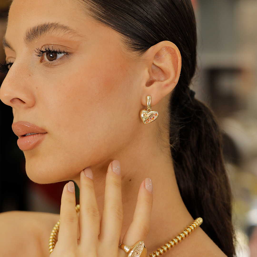 Renkli Taşlı Kalpli Küpe B0050