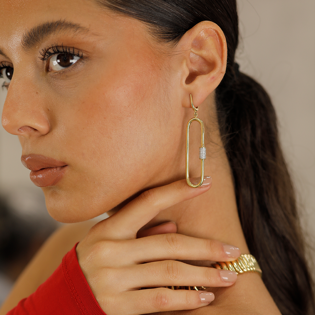 Taşlı Uzun Oval Küpe B0055