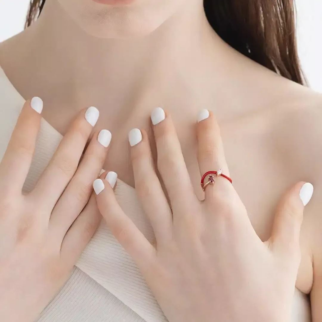 0.42 CT Yakut ve Pırlanta Taşlı Kırmızı Mineli Rose Altın Yüzük