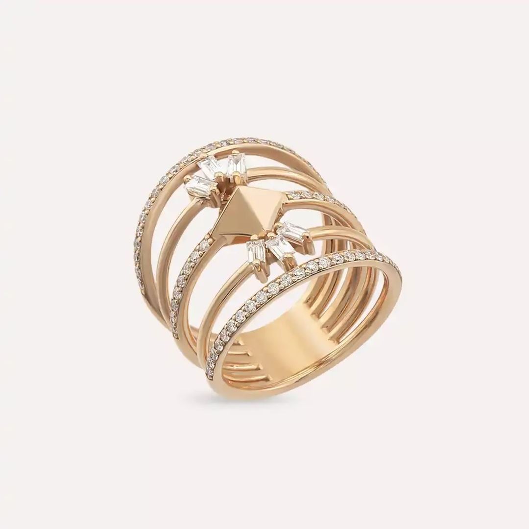 0.82 CT Baget Kesim Pırlanta Taşlı Rose Altın Yüzük