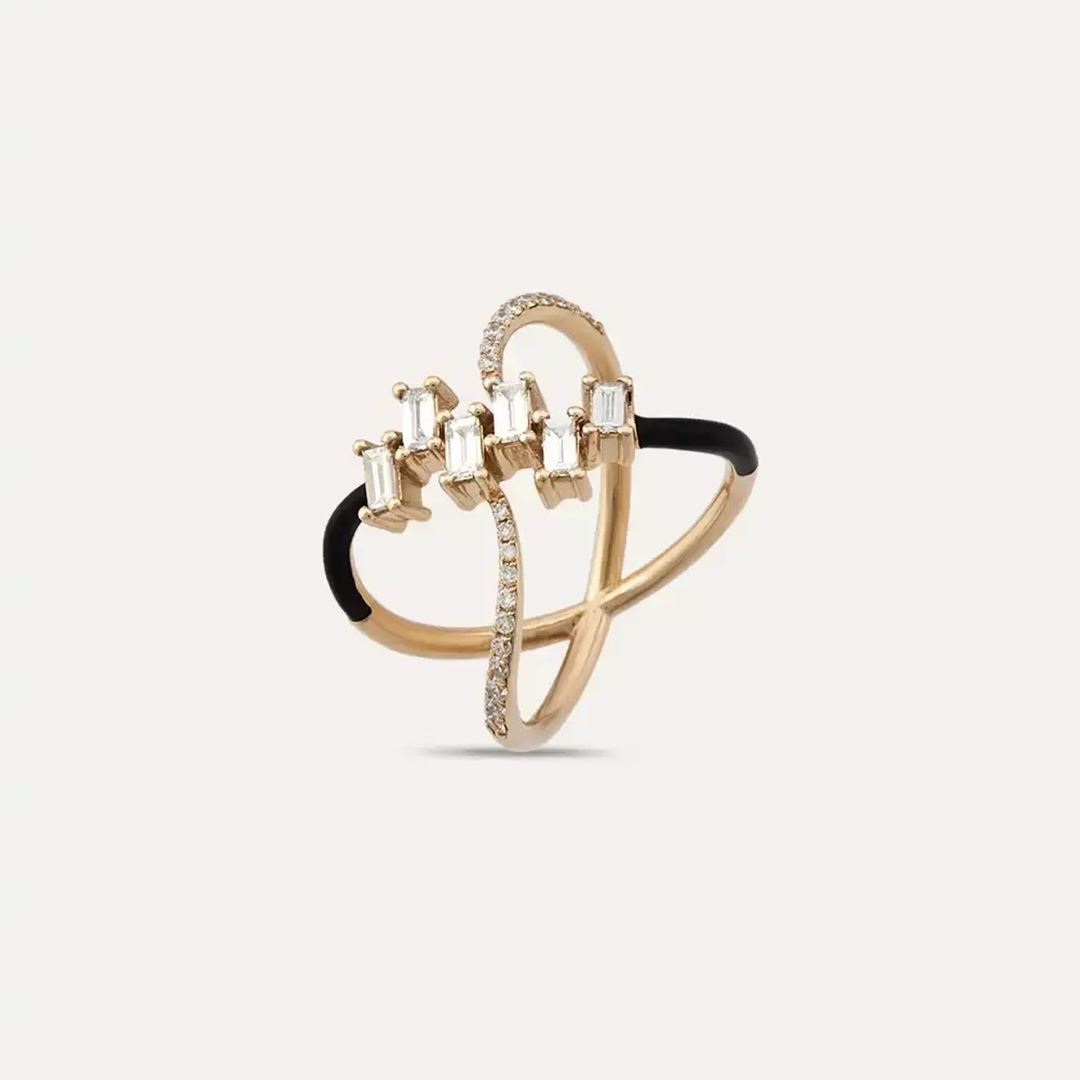 0.65 CT Pırlanta Taşlı ve Siyah Mineli Rose Altın Yüzük