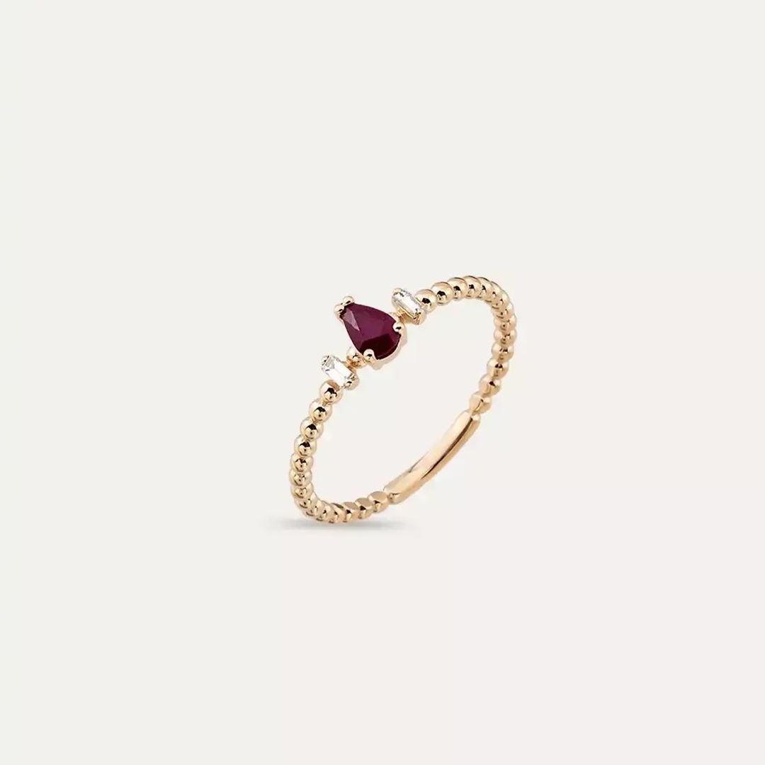 0.30 CT Yakut ve Pırlanta Taşlı Rose Altın Yüzük