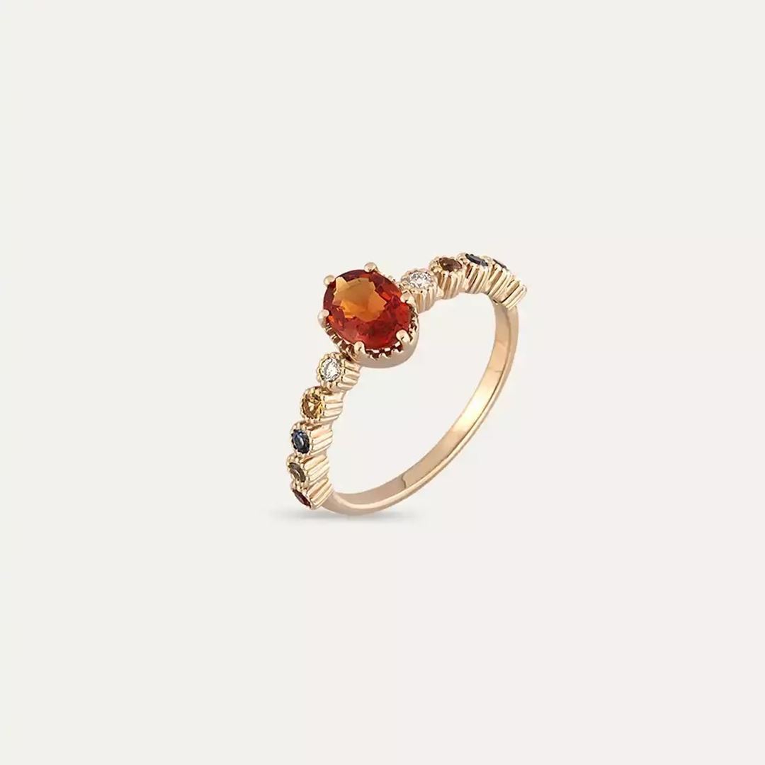 1.37 CT Multicolor Safir ve Pırlanta Taşlı Rose Altın Yüzük