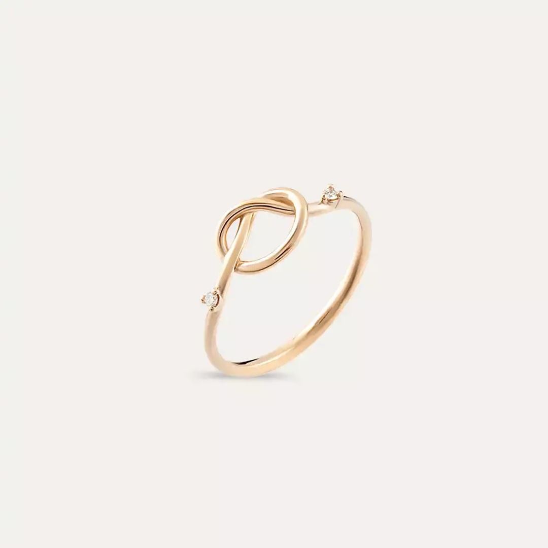 0.02 CT Düğüm Pırlanta Taşlı Rose Altın Yüzük