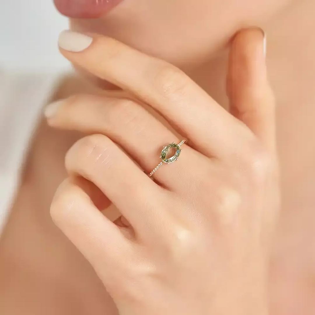 1.21 CT Green Safir ve Pırlanta Taşlı Rose Altın Yüzük