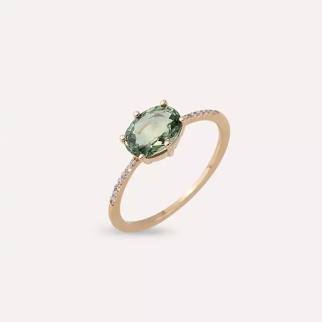 1.21 CT Green Safir ve Pırlanta Taşlı Rose Altın Yüzük