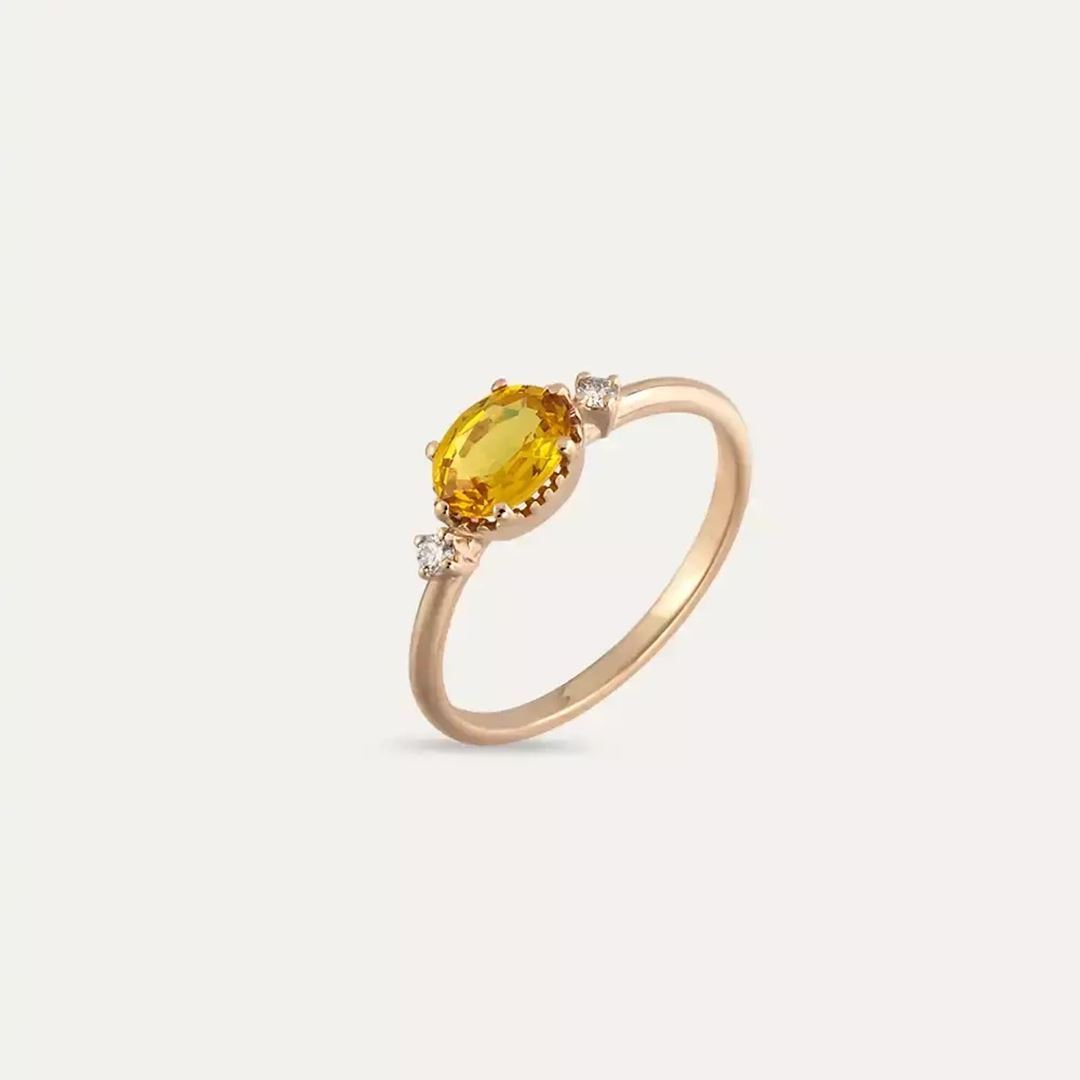 1.13 CT Yellow Safir ve Pırlanta Taşlı Rose Altın Yüzük
