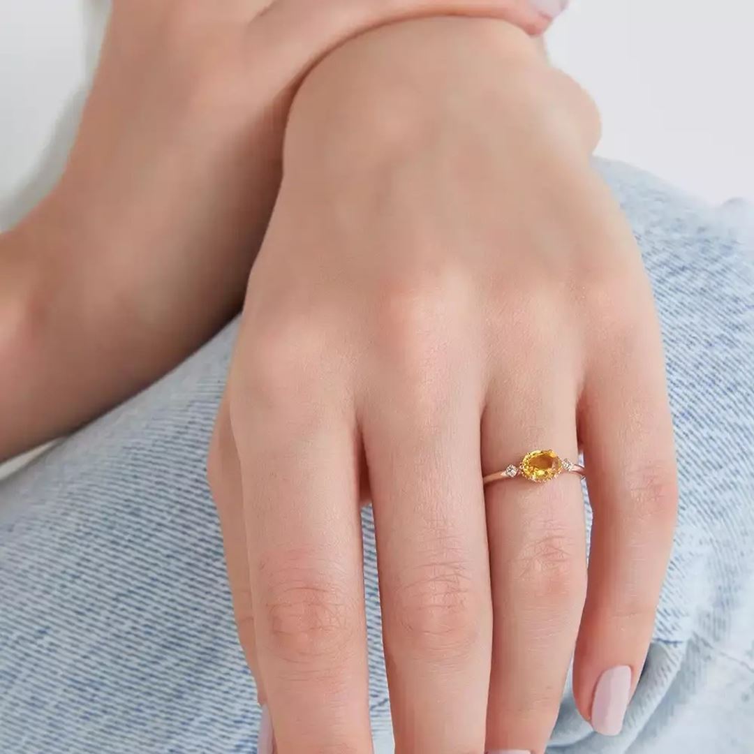 1.13 CT Yellow Safir ve Pırlanta Taşlı Rose Altın Yüzük