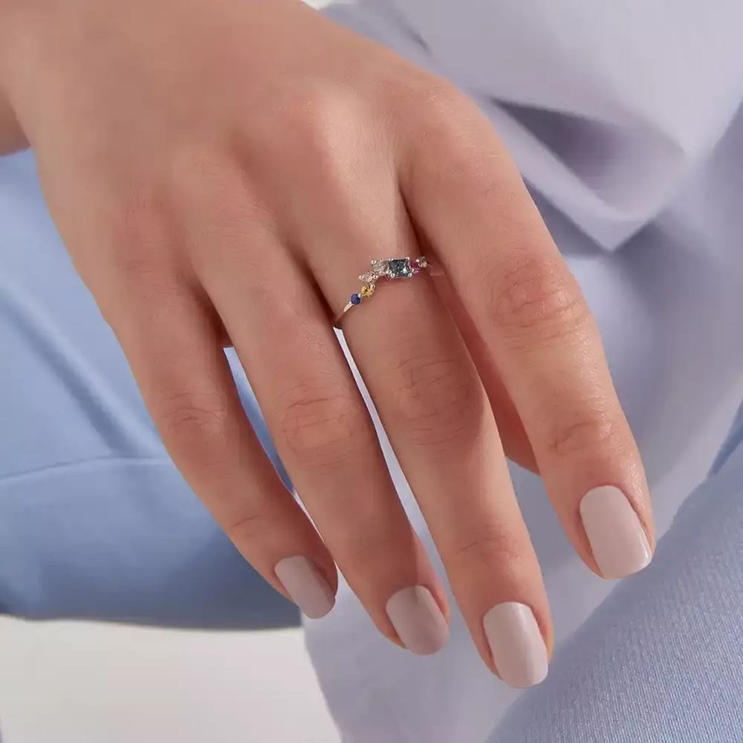 0.60 CT Multicolor Safir ve Brown Pırlanta Taşlı Beyaz Altın Yüzük