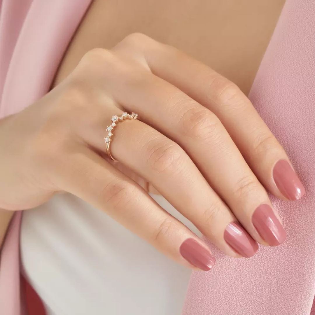 Aster Pırlanta Taşlı Rose Altın Yüzük