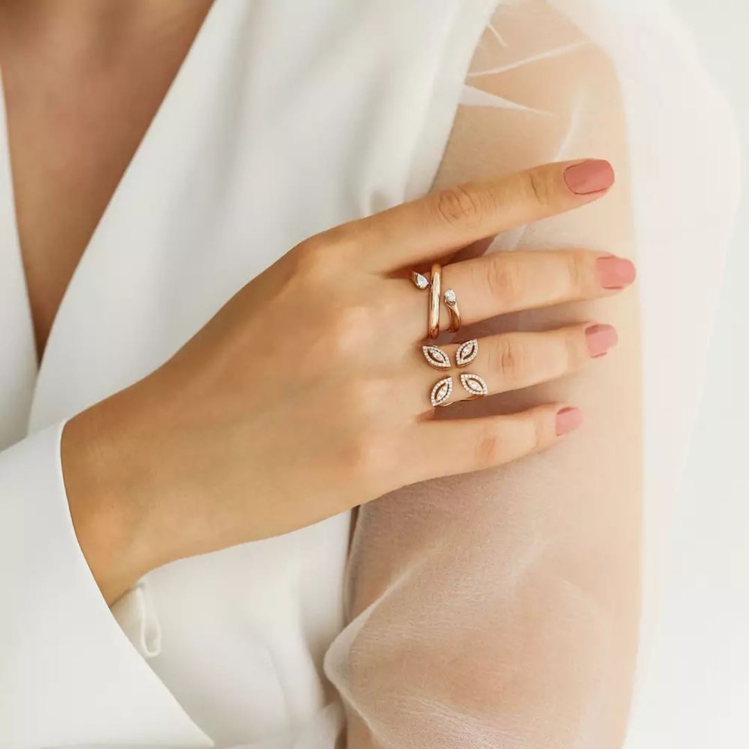 Buff Damla Kesim Pırlanta Taşlı Rose Altın Yüzük