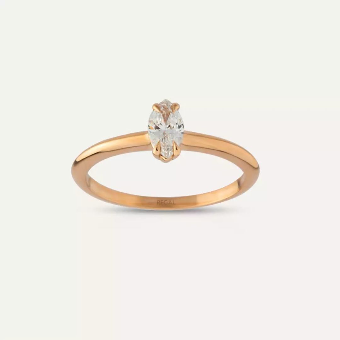 0.30 CT Markiz Kesim Tektaş Pırlanta Rose Altın Yüzük