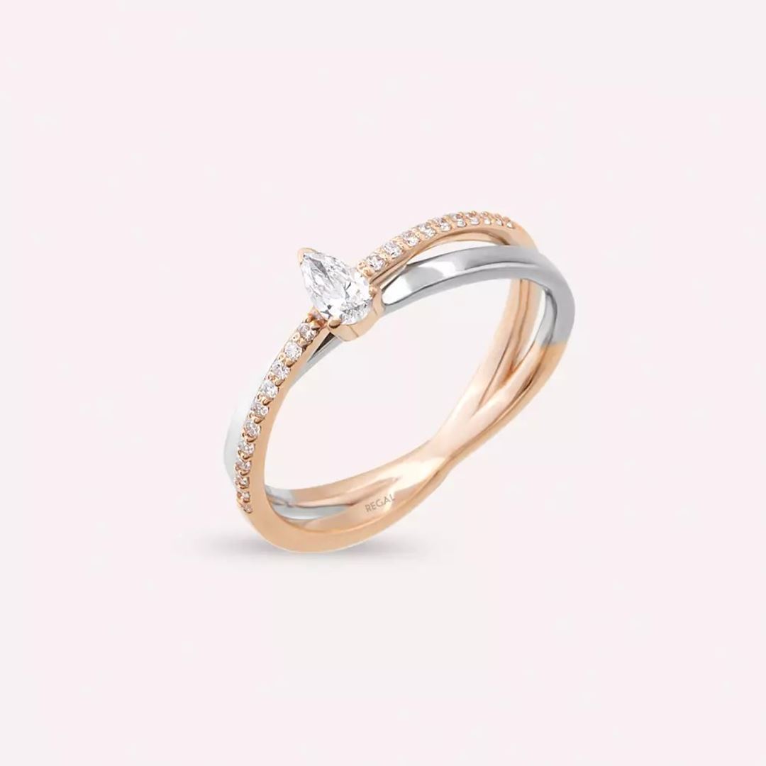 Damla Kesim Pırlanta Taşlı Rose ve Beyaz Altın Yüzük