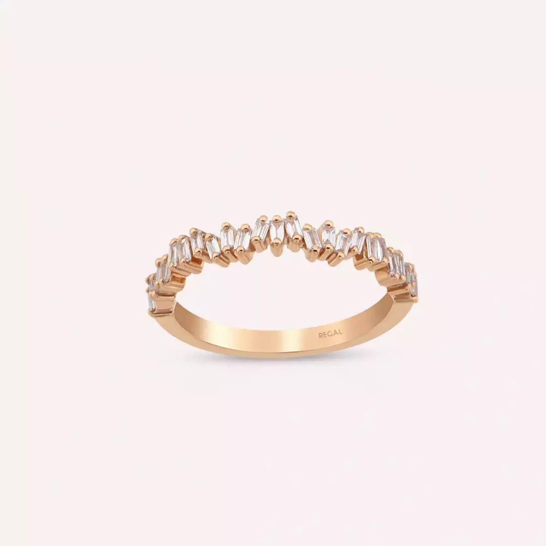 Baget Kesim Pırlanta Taşlı Rose Altın Yarımtur Yüzük