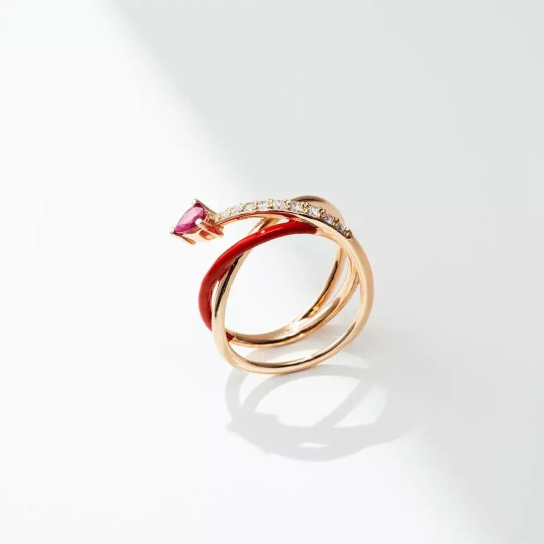 Donel Yakut Taşlı ve Kırmızı Mineli Rose Altın Yüzük