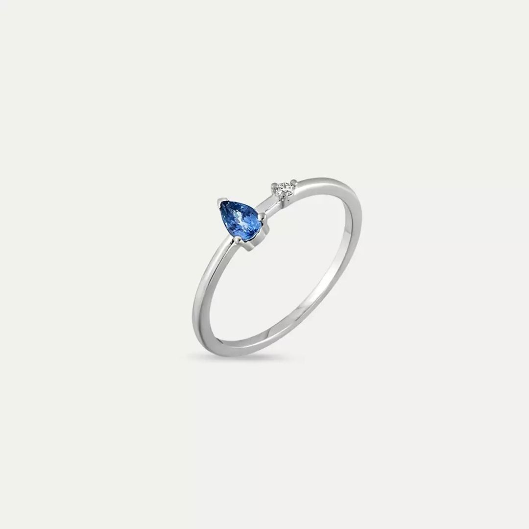0.36 CT Blue Safir ve Pırlanta Taşlı Beyaz Altın Yüzük