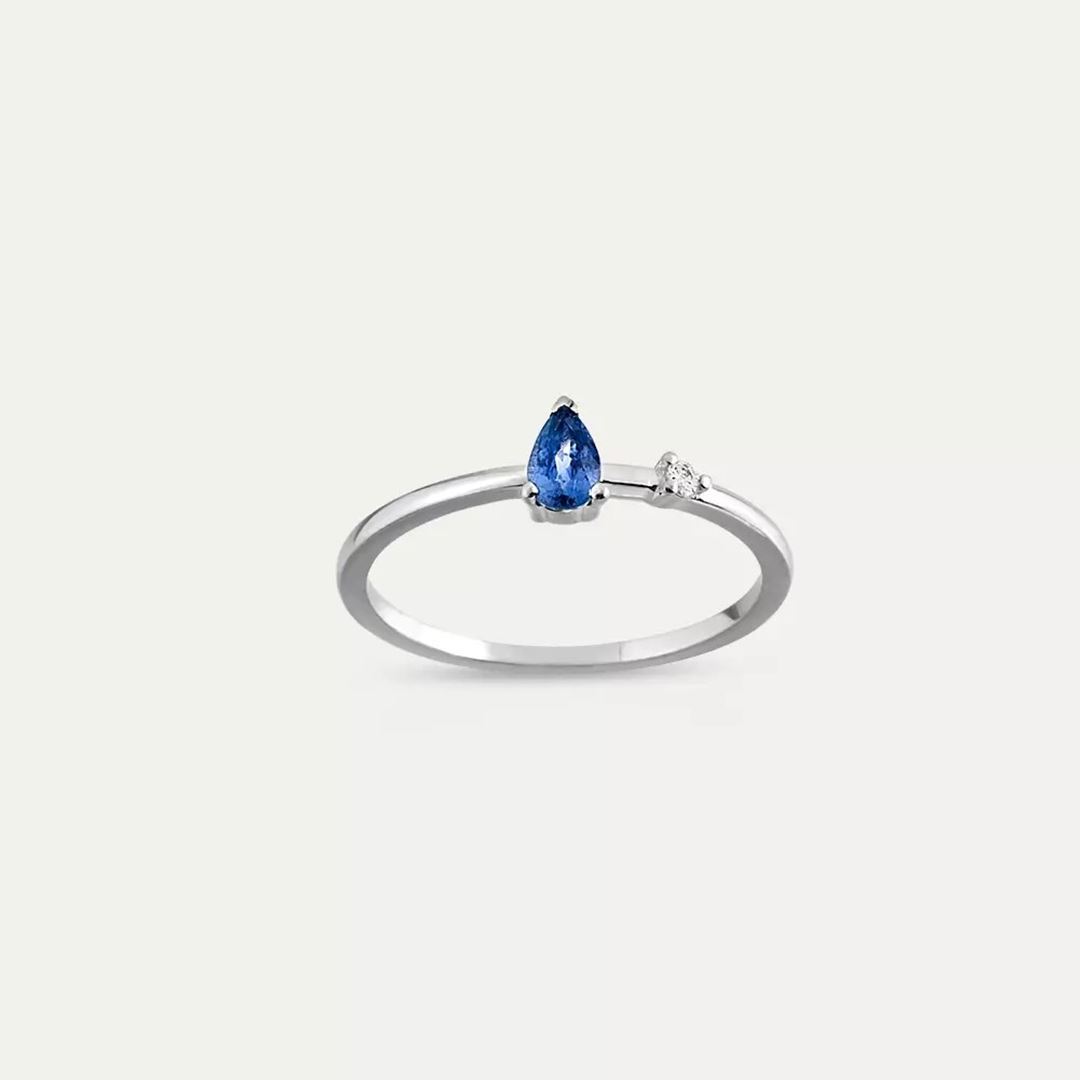 0.36 CT Blue Safir ve Pırlanta Taşlı Beyaz Altın Yüzük