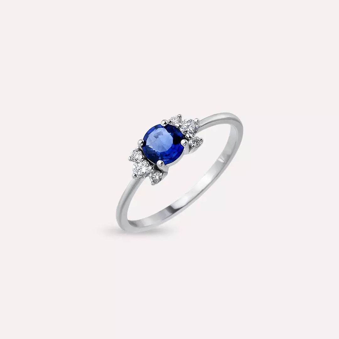 0.84 CT Safir ve Pırlanta Taşlı Beyaz Altın Yüzük
