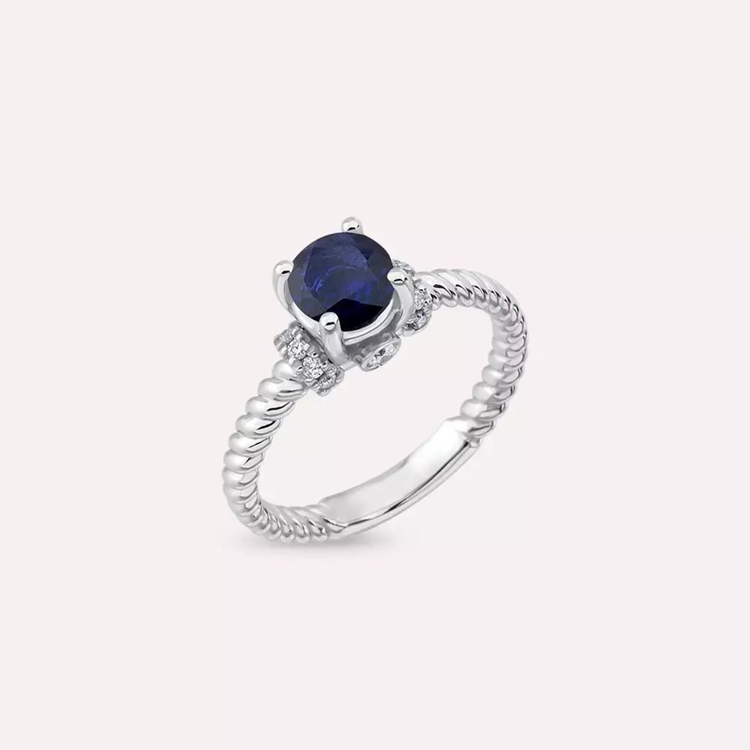 0.99 CT Safir ve Pırlanta Taşlı Beyaz Altın Yüzük