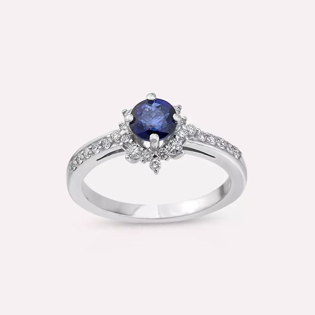 1.17 CT Safir ve Pırlanta Taşlı Beyaz Altın Yüzük