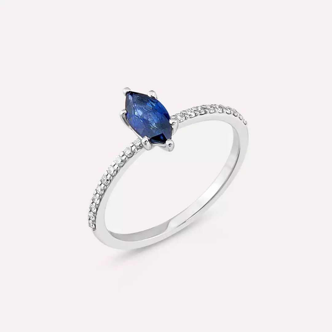 0.75 CT Safir ve Pırlanta Taşlı Beyaz Altın Yüzük
