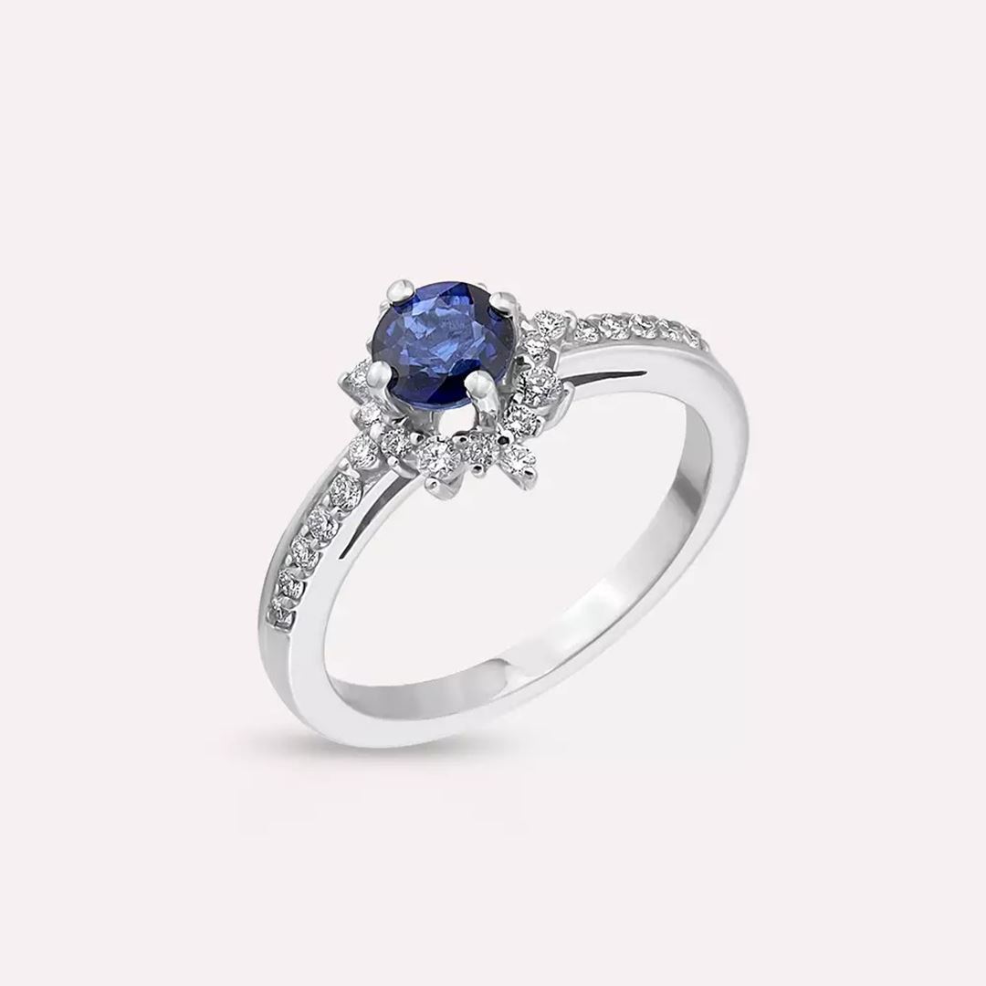 1.17 CT Safir ve Pırlanta Taşlı Beyaz Altın Yüzük