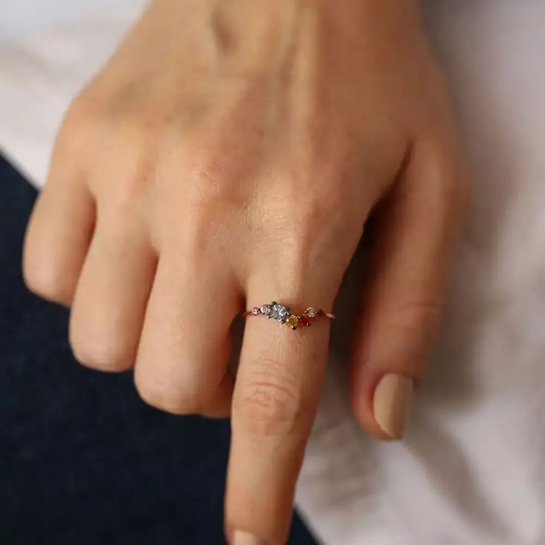 0.55 CT Multicolor Safir ve Brown Pırlanta Taşlı Rose Altın Yüzük