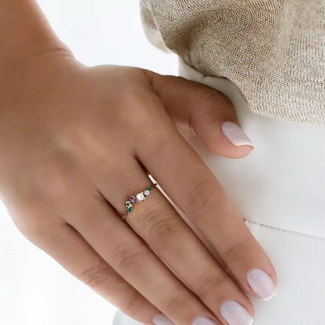 0.46 CT Multicolor Safir ve Pırlanta Taşlı Yüzük