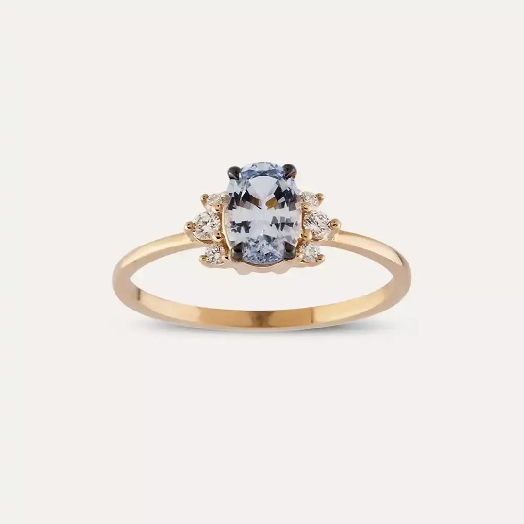 0.81 CT Light Blue Safir ve Pırlanta Taşlı Rose Altın Yüzük