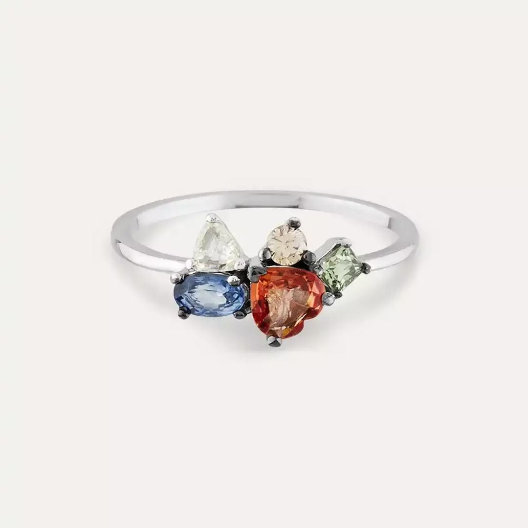 1.19 CT Multicolor Safir, Elmas ve Pırlanta Taşlı Yüzük