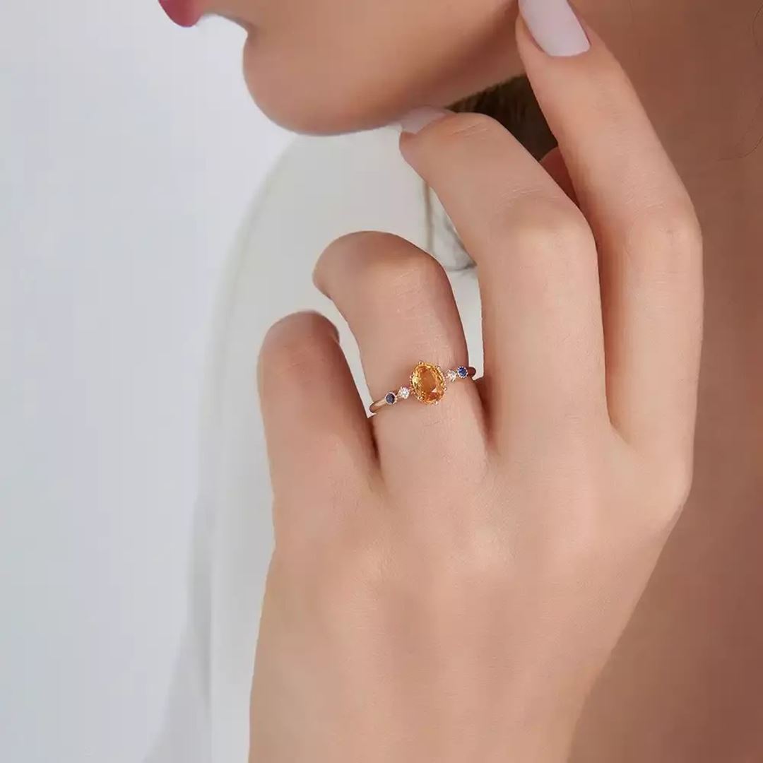 1.07 CT Multicolor Safir ve Pırlanta Taşlı Rose Altın Yüzük