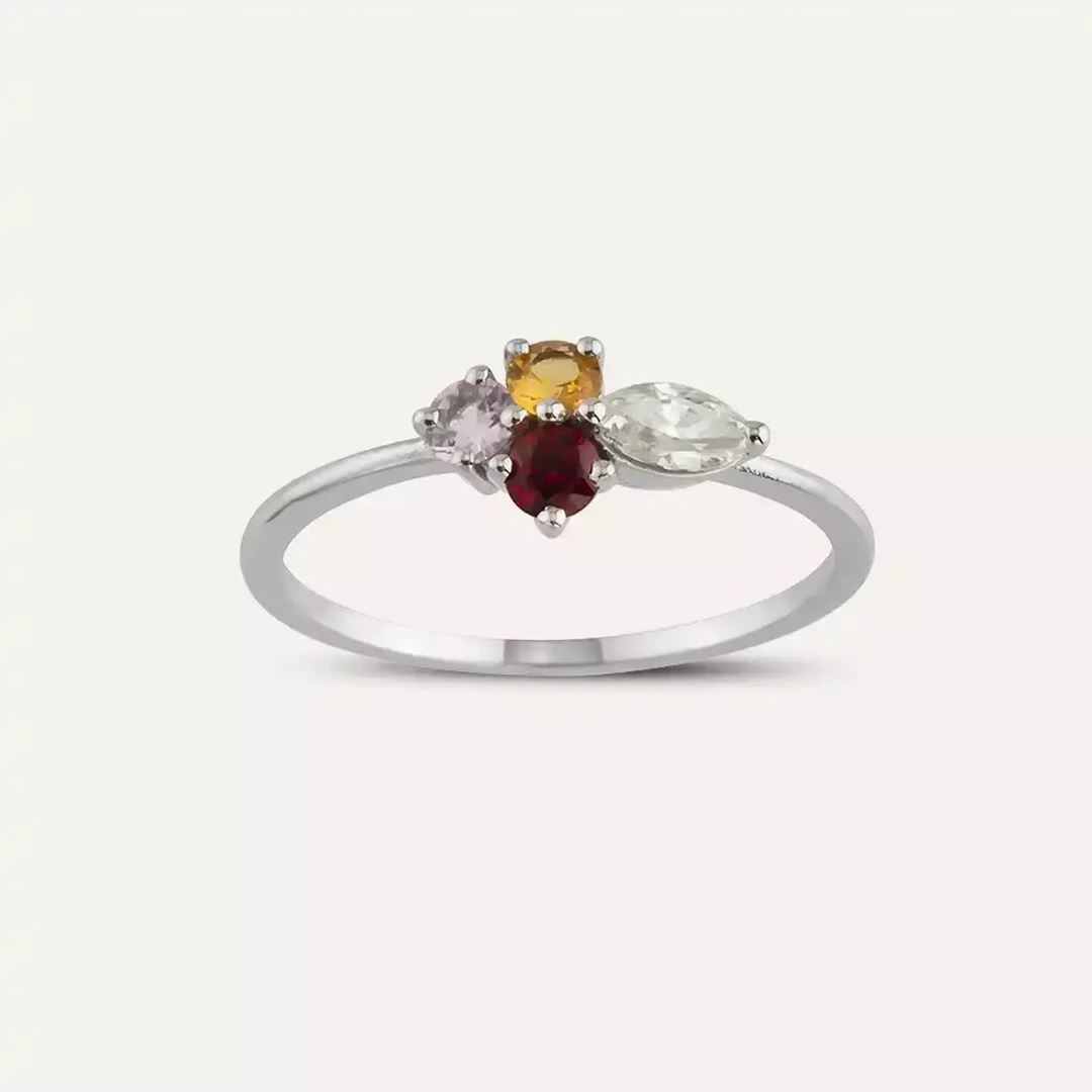 0.51 CT Multicolor Safir ve Pırlanta Taşlı Beyaz Altın Yüzük