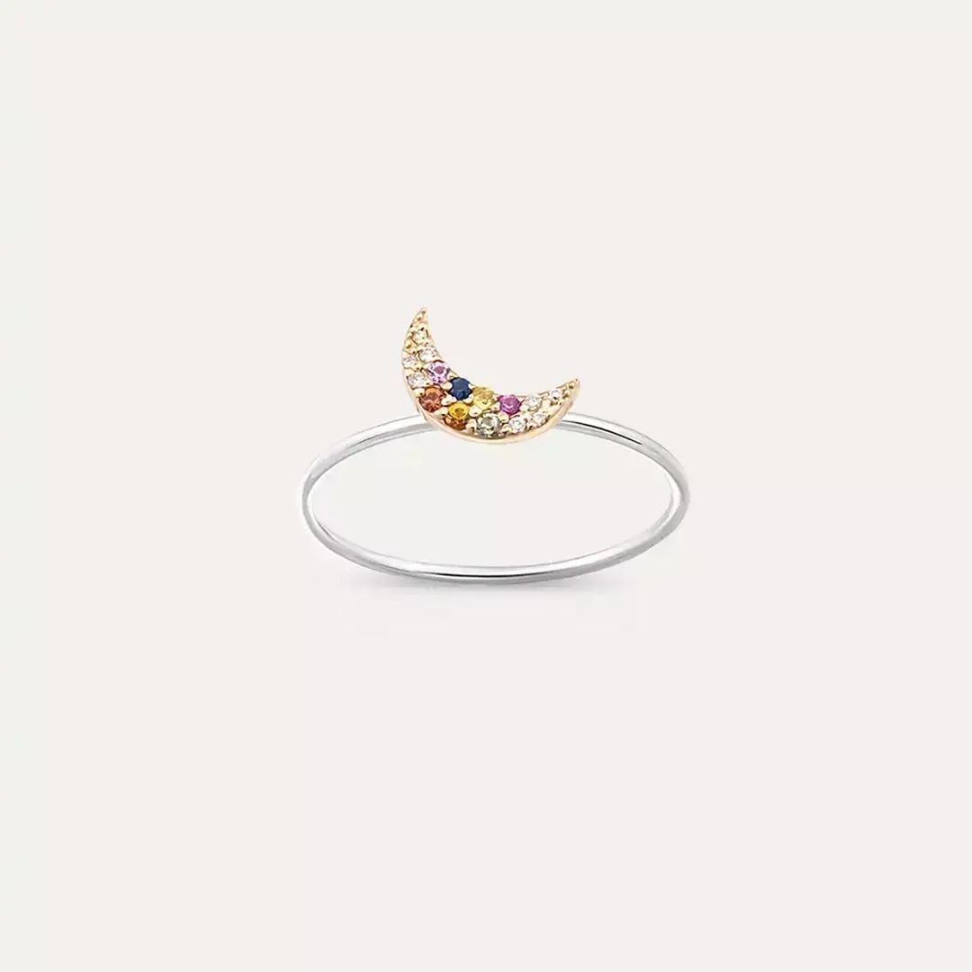 Moon 0.09 CT Multicolor Safir Taşlı Beyaz Altın Yüzük