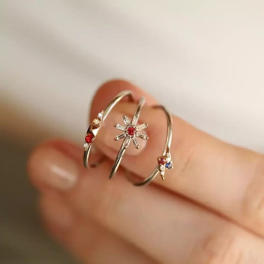 Flash 0.06 CT Multicolor Safir ve Pırlanta Taşlı Yüzük