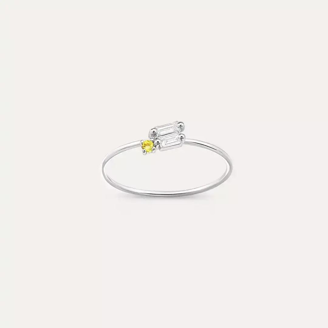 Seed 0.14 CT Yellow Safir ve Baget Pırlanta Taşlı Yüzük