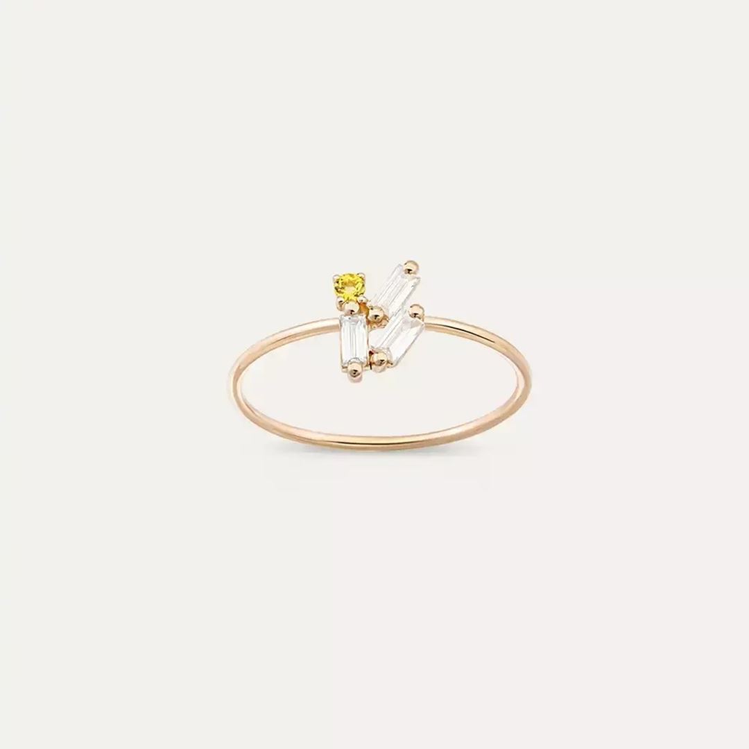Seed 0.23 CT Yellow Safir ve Baget Pırlanta Taşlı Yüzük