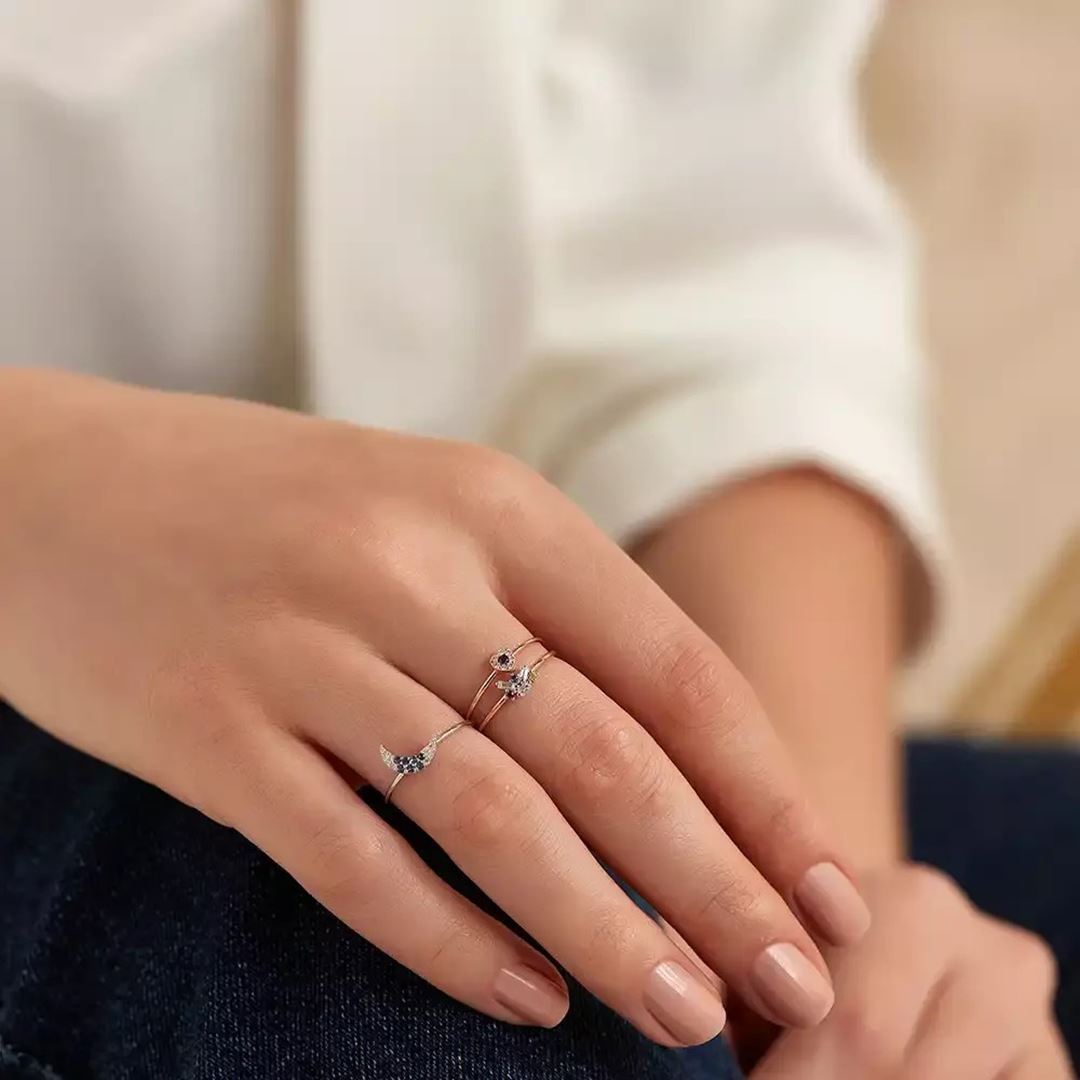 Seed 0.09 CT Multicolor Safir ve Baget Pırlanta Taşlı Yüzük