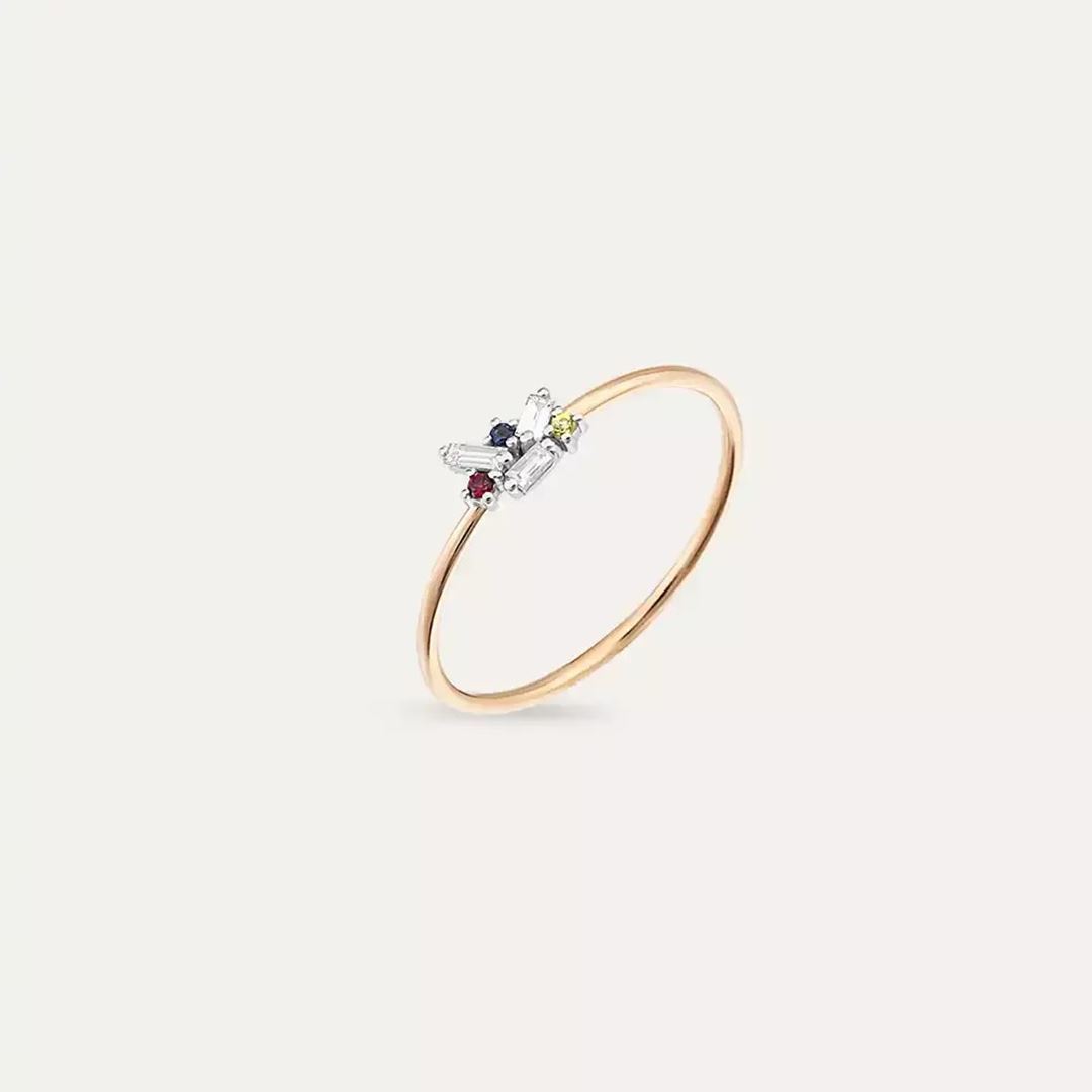 Seed 0.09 CT Multicolor Safir ve Baget Pırlanta Taşlı Yüzük