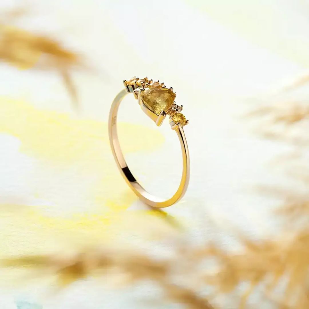 0.63 CT Yellow Safir ve Pırlanta Taşlı Rose Altın Yüzük