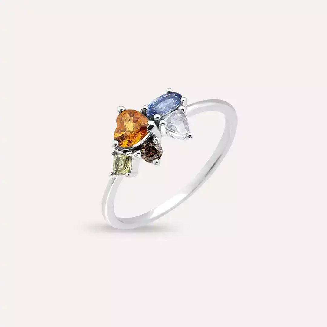 1.12 CT Elmas, Multicolor Safir ve Brown Pırlanta Taşlı Yüzük