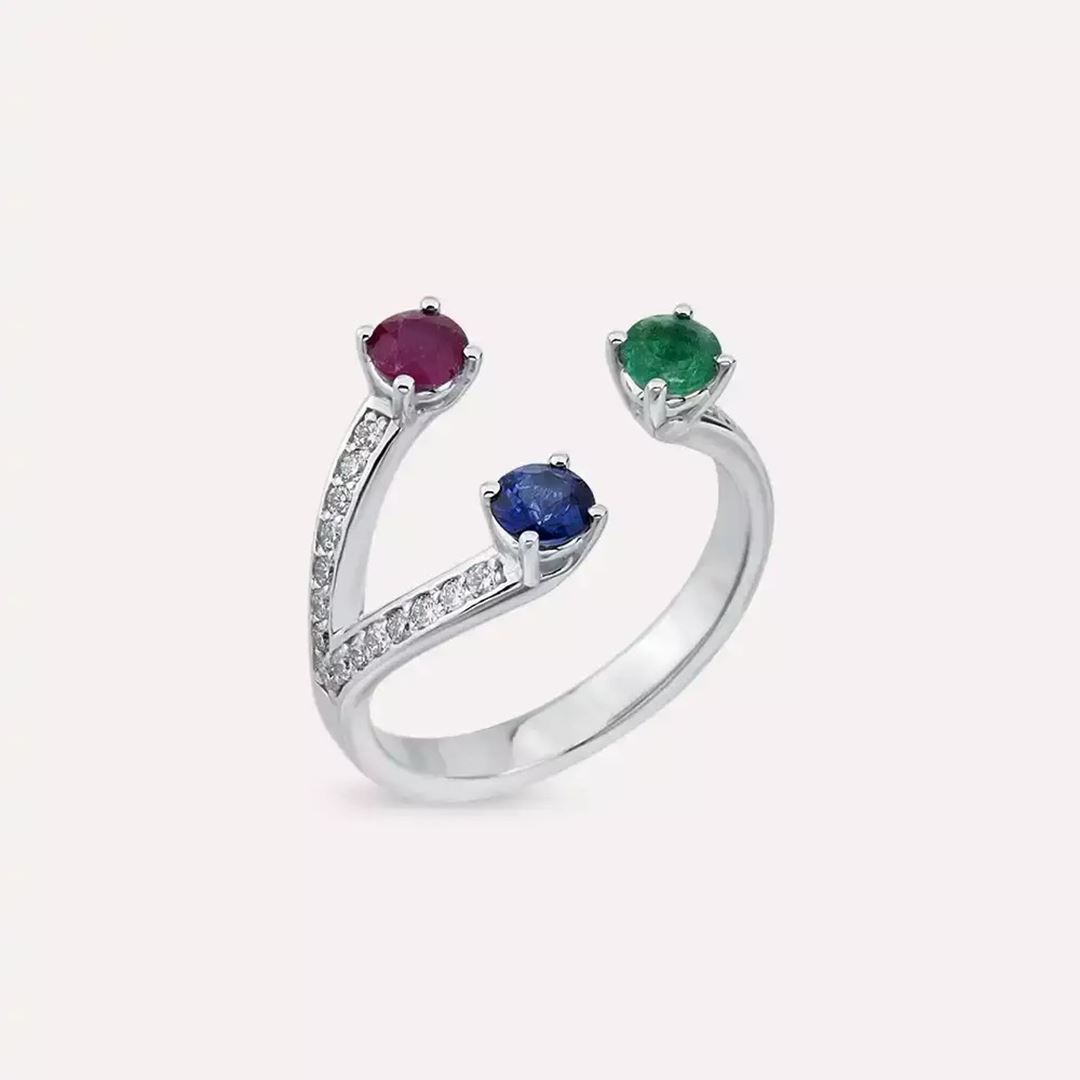 1.15 CT Pırlanta ve Değerli Taşlı Beyaz Altın Yüzük