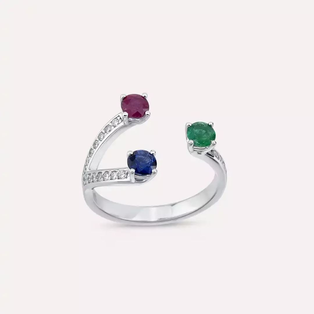 1.15 CT Pırlanta ve Değerli Taşlı Beyaz Altın Yüzük