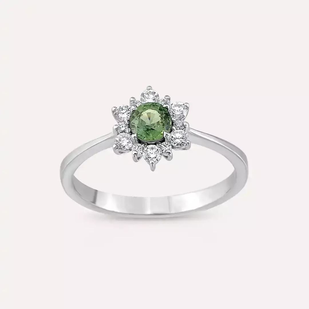 0.63 CT Green Safir ve Pırlanta Taşlı Beyaz Altın Yüzük